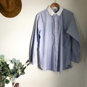 Men's Pinstripe Button Up with White Collar